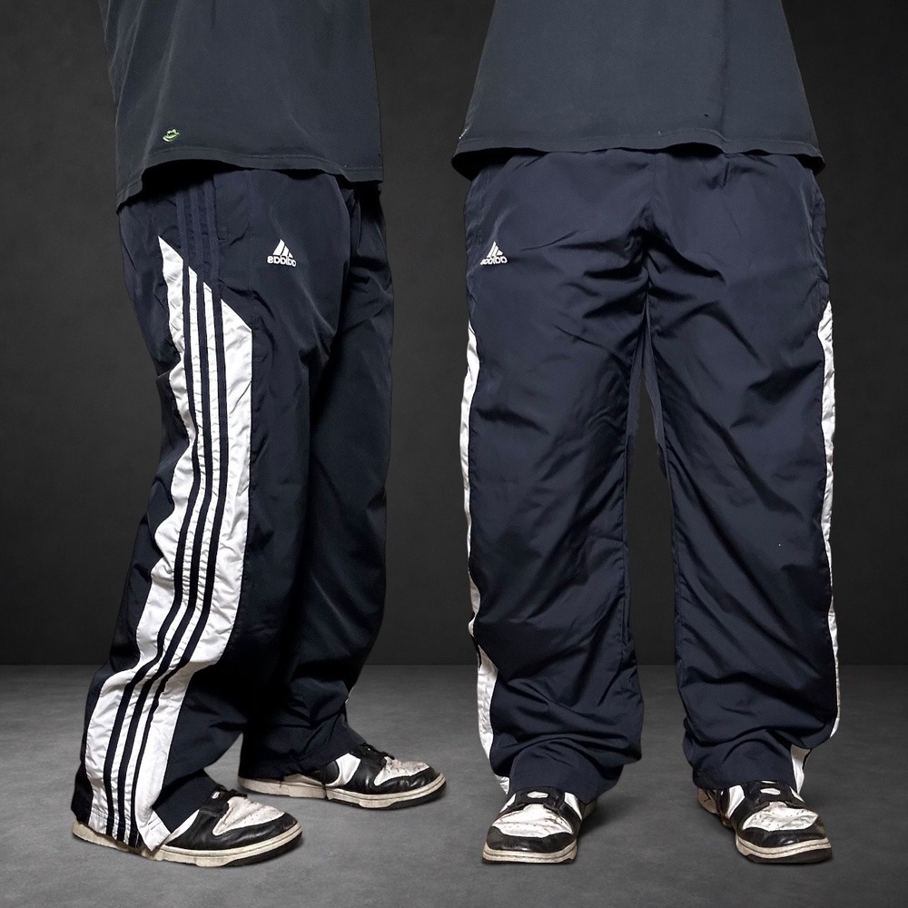 Adidas Vintage Baggy Track Pants Navy Blue White Stripe Y2K Retro Size Medium